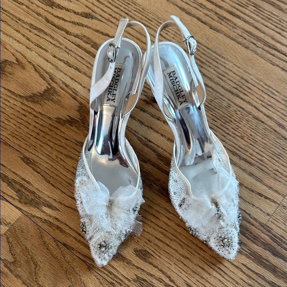 Badgley Mischka Angeline Crystal Women's White Embellished Slingback Pumps